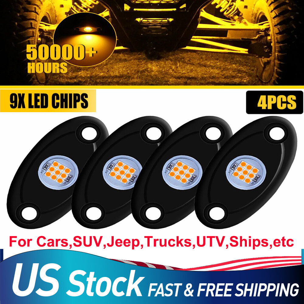 Amber LED Rock Light Pods for JEEP Truck UTV ATV Boat Offroad Underbody Lighting