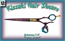 Kissaki 7.0" Gokatana Black Cherry Blue DOUBLE SWIVEL Hair Scissors Shears