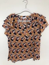 DR2 Women’s Geometric Split Neck Flutter Sleeves Top Blouse Size XL