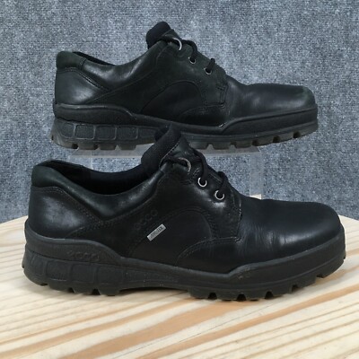 Ecco Track Shoes Mens 46 Casual Oxford Comfort Black Leather Lace Up Low Top