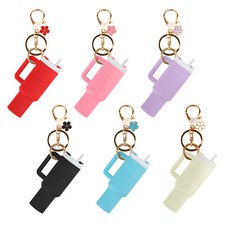 6 Pack Mini Tumbler Keychains with Flower Mini Stanley Cup Accessories