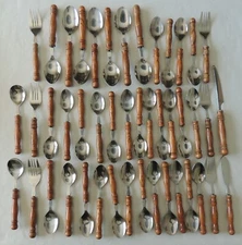 45 Pieces Taiwan Stainless Old Homestead Wood Handle Flatware EUC