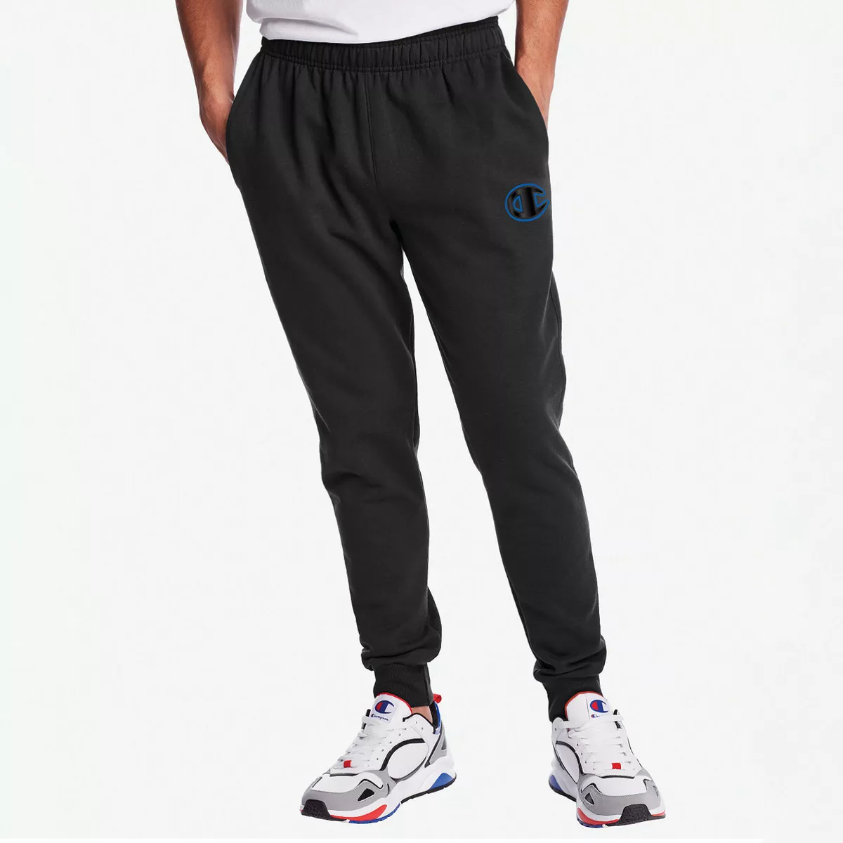 Champion Joggers Pants Men\'s Fleece Sweatpants Powerblend Logo Print Black  GF22H | eBay