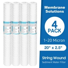 4 Pack 1/5/10/20 Micron 20" x 2.5" String Wound Sediment Water Filter Cartridges