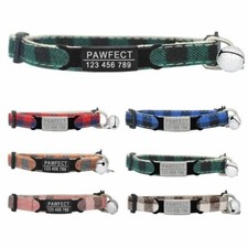 Personalized Plaid Cat Small Dog Collar Engraved Adjustable with Bell Necklace