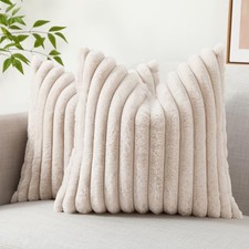Faux Fur Spring Throw Pillow Covers 18x18 Set of 18" x 18" Pack of 2 Beige