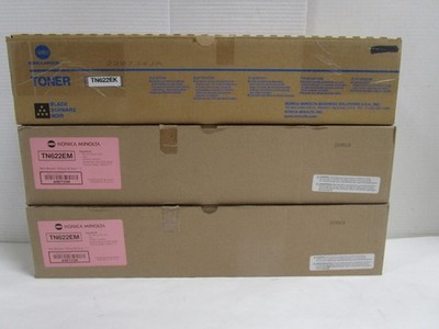 KONICA MINOLTA  TN622EK and TN622EM Genuine Printer Toner Cartridge lot of 3 NEW