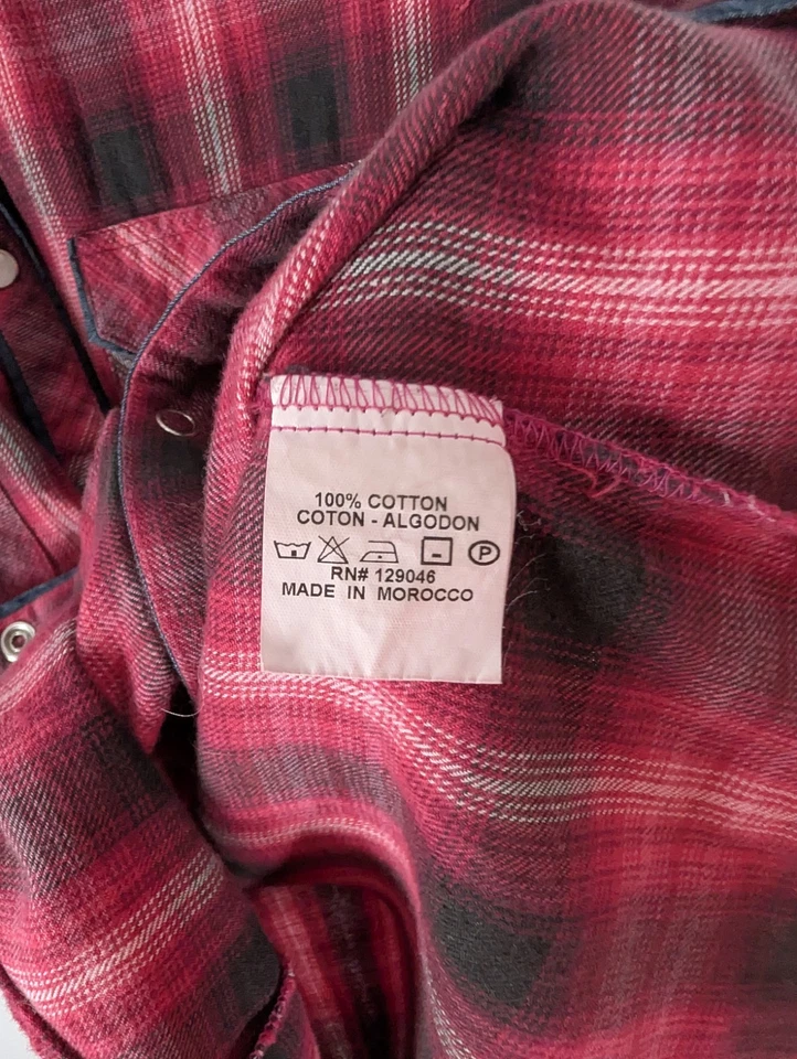 What Goes Around Comes Around 粉色红色法兰绒西部 Snap 衬衫 M 牛仔格子 — 第 3/4 张图片