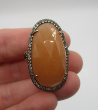 STERLING SILVER with FACETED GEMSTONE with CRYSTAL BORDER COCKTAIL RING SIZE 4