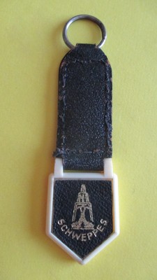 1960s keychain, SCHWEPPES INDIAN TONIC (black background)