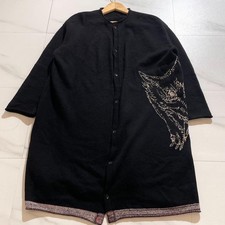 USED YOHJI YAMAMOTO COLLARLESS LONG COAT BLK GOOD