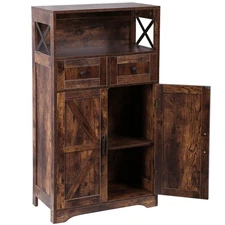 Rustic Brown Storage Cabinet with Doors & Drawers Freestanding Kitchen Pantry
