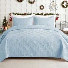 Extra Soft Twin Quilt Bedding Set, Lightweight Light Blue Bedspreads Quilts T...