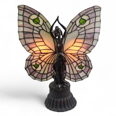 Meyda Fairy Butterfly Lady Stained Glass Boudoir Accent Lamp Art Nouveau Style