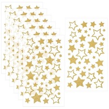 6 Sheets Glitter Star Stickers, Self Adhesive Star Labels for Crafts Kids Gold