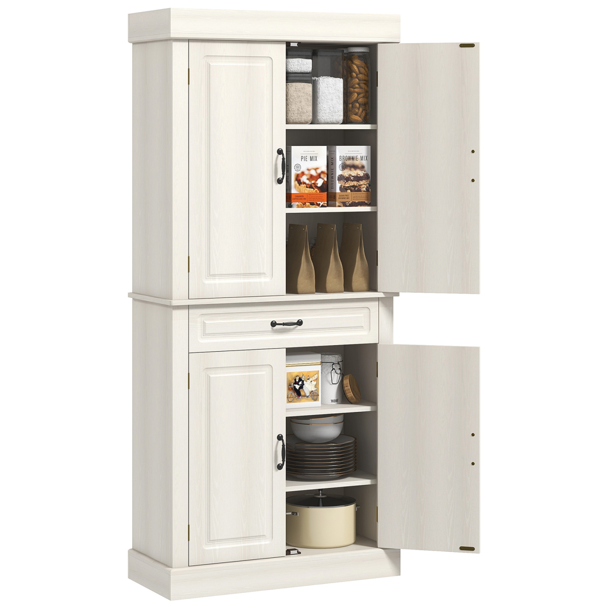 B&Q - Tall Freestanding Kitchen Pantry Cupboard With 4 Doors And DrawerWhite - Image 2