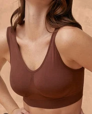 Truekind Everyday Throw On Wireless Bralette Sz Large Chocolate Brown Bra 91404