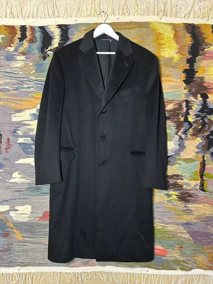 Canali Wool Cashmere Lana Overcoat / Top Coat Size US 42 EU 52 Black EXCELLENT - Image 3 of 4