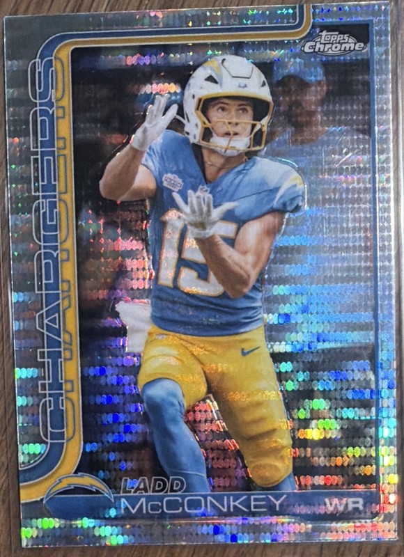 Topps 2025 Chrome Ladd McConkey L.A. Chargers #156 Rookie Pulsar Parallel 