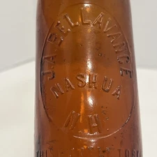 NASHUA N.H. J. A. BELLAVANCE AMBER BEER BOTTLE -1910+