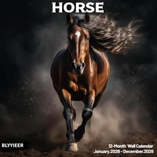 Horses 2026 Wall Calendar, Hangable Monthly Planner, 12" x 24"