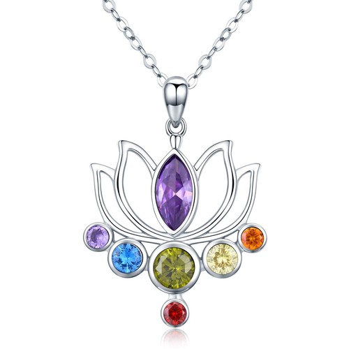 PEIREARA Lotus Flower Necklace For Women - 925 Sterling Silver Moonstone Pendant, Yoga & Spiritual Jewelry Gift