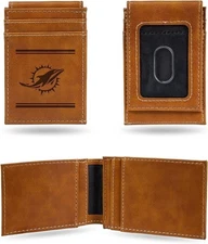 Miami Dolphins Premium Brown Leather Wallet, Front Pocket Magnetic Money...