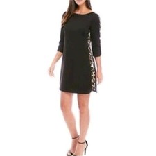 Vince Camuto Black Animal Print Sides Little Black Dress Women’s 4