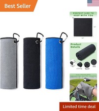 Elegant 3-Pack 16" Microfiber Golf Towels with Carabiner Clip - Blue, Black, ...