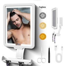 Fogless Shower Mirror with 3-Color Dimming Light Rechargeable Wall Mounted