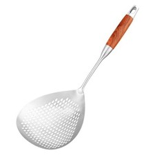 Skimmer Slotted Spoon - 304 Stainless Steel Skimmer Spoon with Wooden Long4748