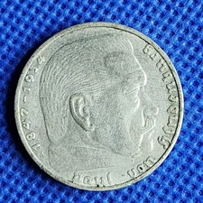 1938 A German Third Reich Hindenburg 2 Reichsmark Silver Coin KM#93  Fine #35629