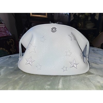 Dagne Dover Mila Toiletry Organizer Light Blue Pebbled Leather Embroidered Stars