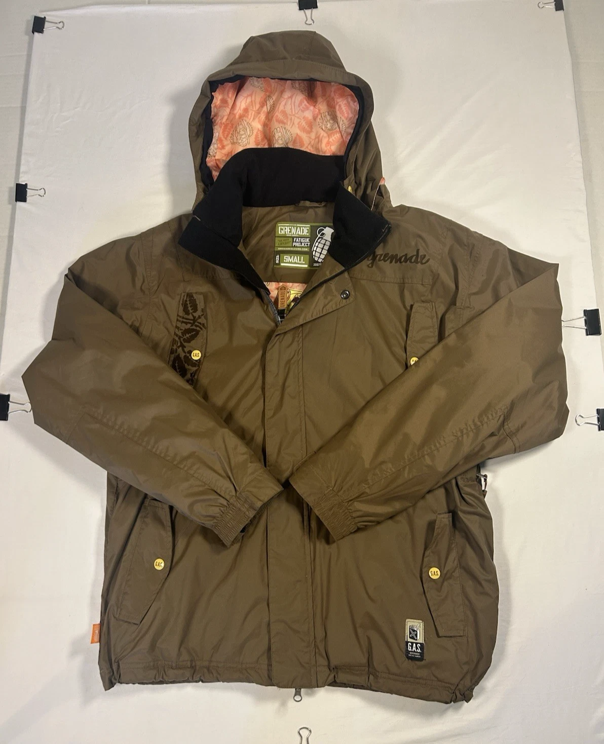 Grenade Fatigue Project Artist Series Brown S Y2K Snowboard Zipup Hoodie Jacket