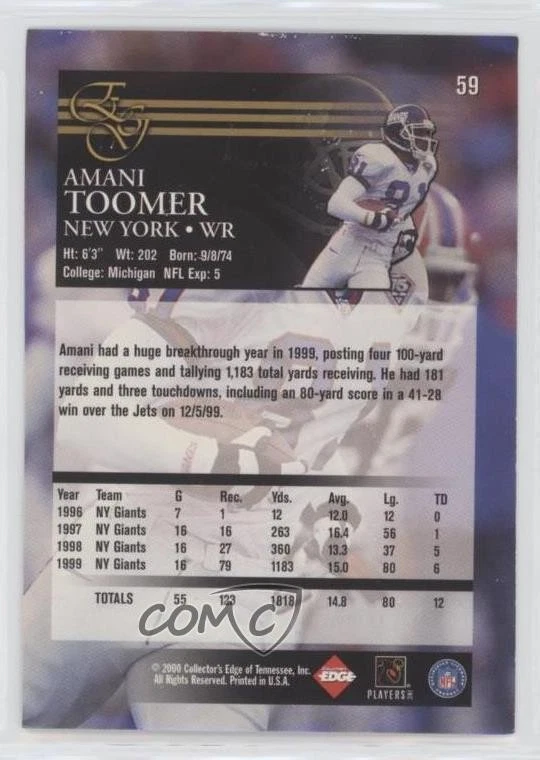 2000 Collector's Edge Graded Amani Toomer #59 - Image 2 of 2
