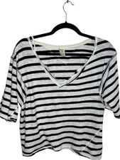 We The Free Black and White 3/4 Sleeve Relaxed Tee Cotton-Linen Blend Size M