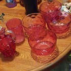 Cranberry Pressed Glass Tumblers Set with Small Glass Pitcher — photo 3