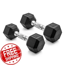 CAP Barbell Rubber 12 Lb Pair Set of 2 Coated Hex Dumbbells Weights 24 Pounds