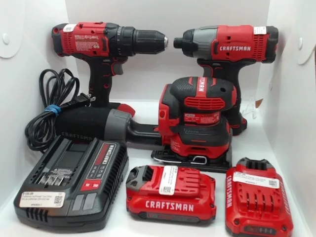 Craftsman 20V Set Drill Impact Sander 2 Batteries Charger 6pc