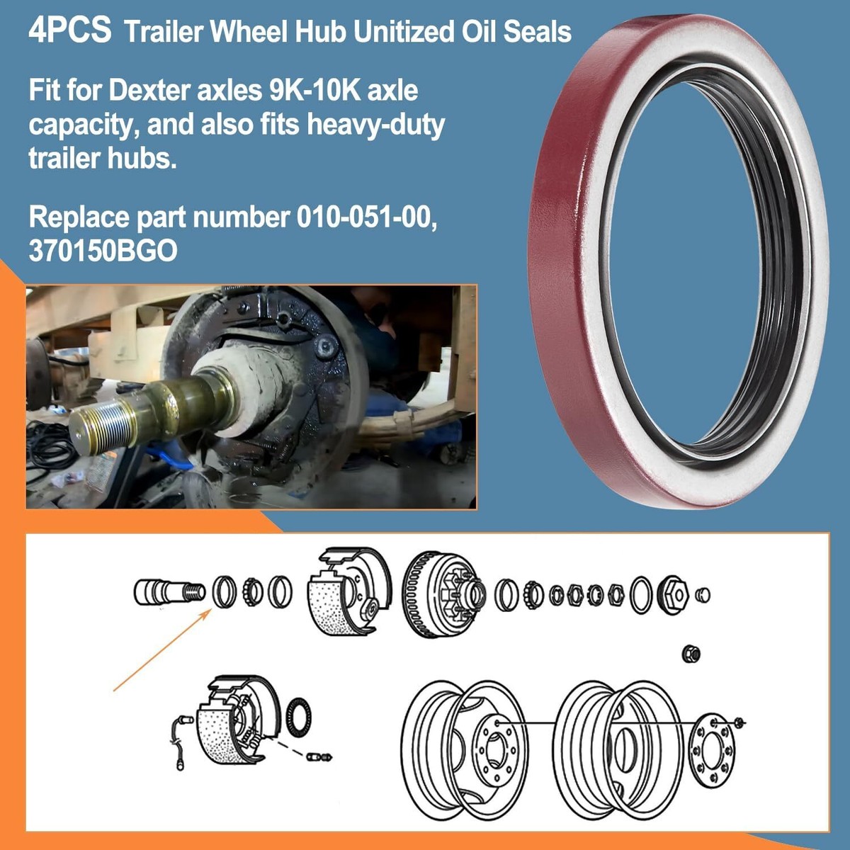 4-Pieces 370150BGO 010-051-00 Unitized Oil Seal 10-51 For