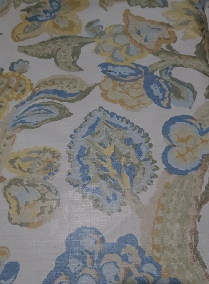 Lee Jofa fabric La Cinta lemon blue, gold green floral 43"L x 55" W new - Image 3 of 4