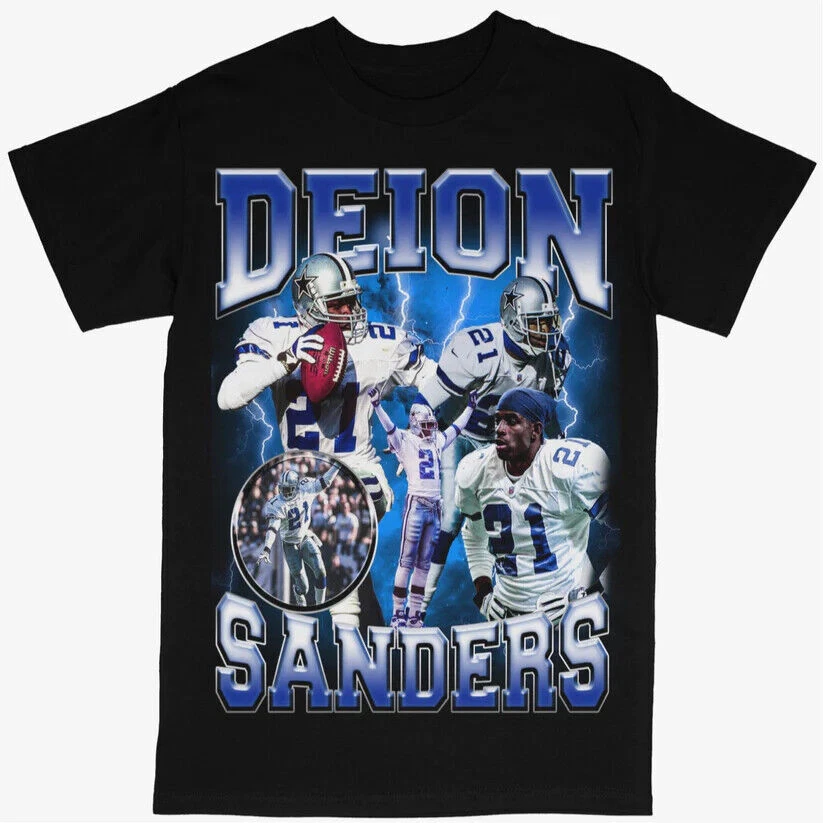 Deion Sanders Dallas Cowboys NFL Football Black Crew T Shirt S 3XL