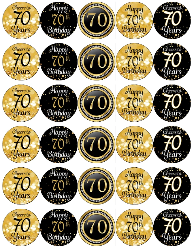 30x 70th Geburtstag Schwarz Gold Cupcake Toppers Essbare Backoblate Fairy - Bild 1 von 1
