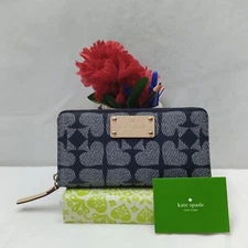 Kate Spade New York Dark Blue Leather Zip Around Credit Card Wallet