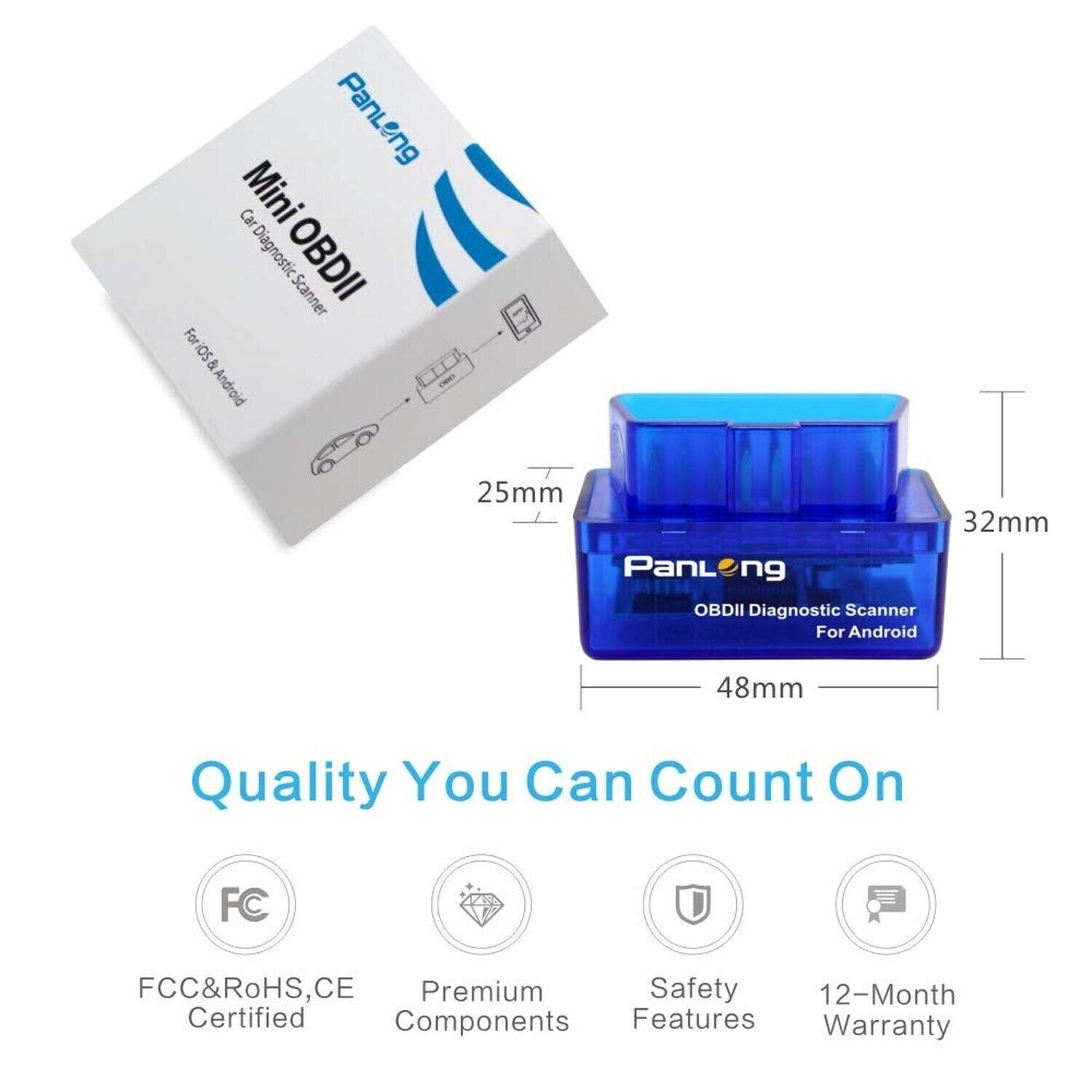 Panlong OBD2 Scanner Bluetooth OBDII Diagnostic Tool Car Code Reader