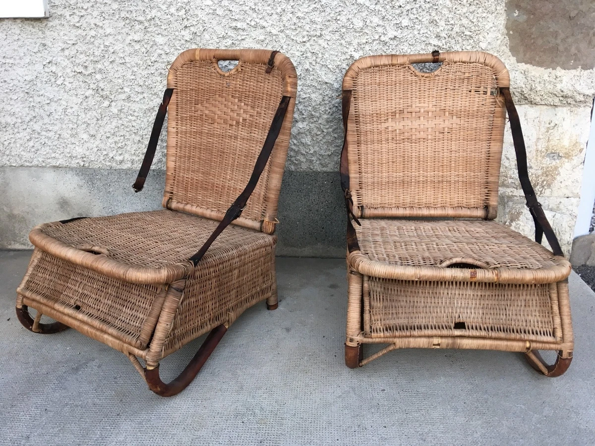Fauteuil Poupée Ancien En Rotin Et Osier - Cabine De Plage Miniature - France 1900
