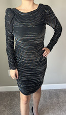 Vintage Scarlett Black Glam Rock Disco Metallic Ruched Party Sheath Dress S