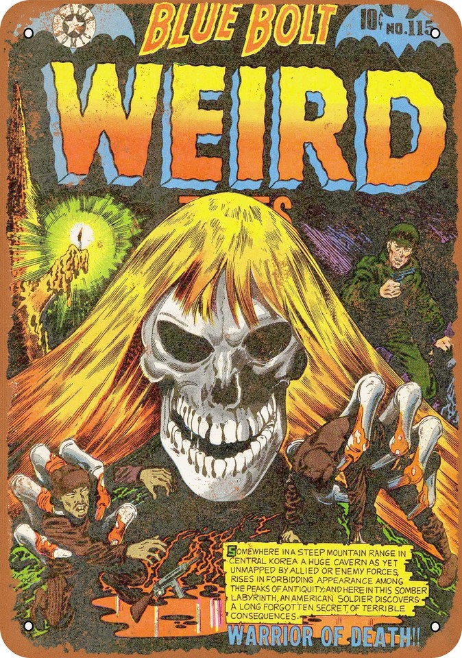 Reproduction metal sign of the iconic pulp horror magazine 'Weird Tales' — instant vintage atmosphere with genuine old-school occult/horror credibility.
