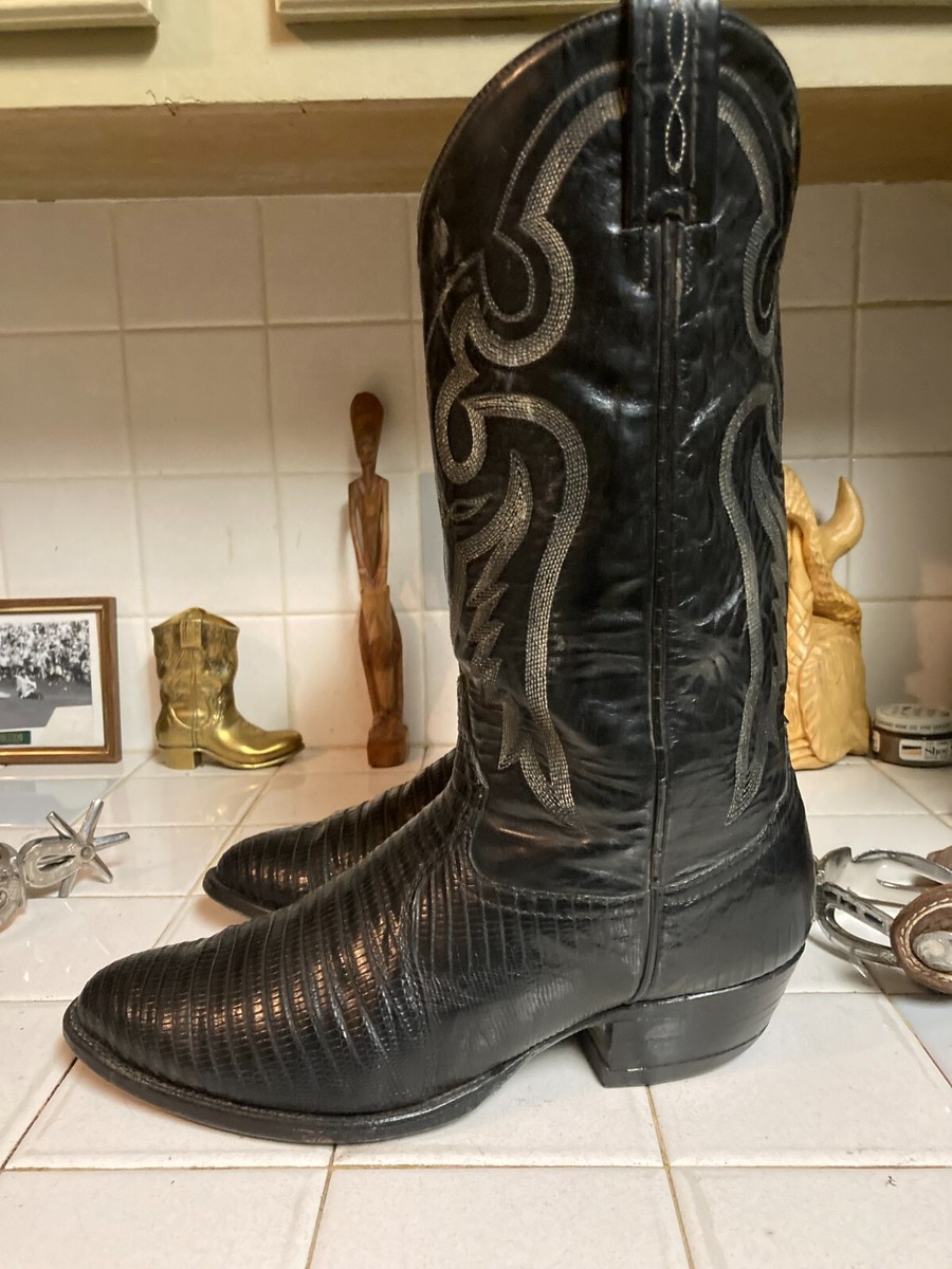 TONY LAMA 8539 BLACK LIZARD LEATHER WESTERN COWBOY MADE IN USA