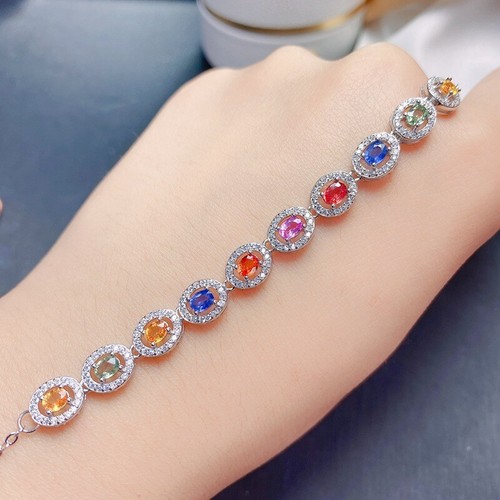 2CT Mutil-Color Natural Sapphire Ruby Women Tennis Bracelet 925 Sterling Silver - Picture 2 of 9